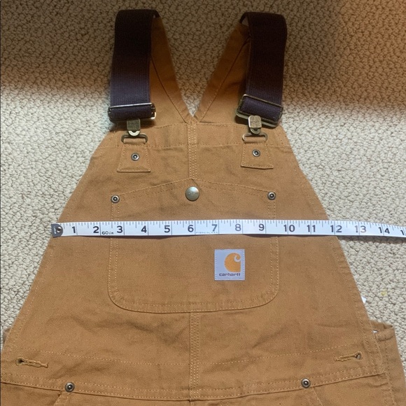 Carhartt Bib Overalls Duck Canvas Double Knee Youth Sz 12 Brown Workwear - Picture 6 of 8